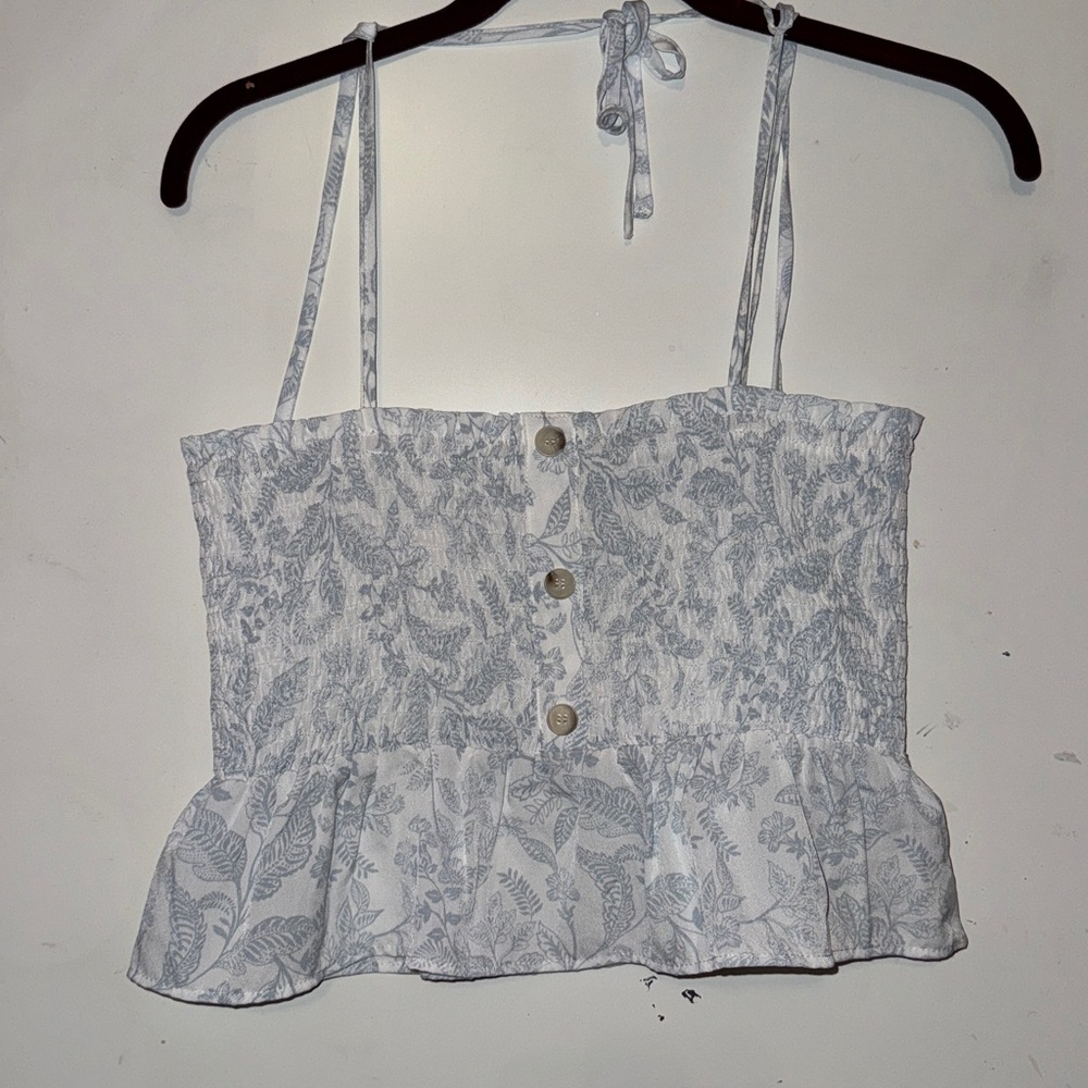 Paper Crane Blue Floral Camisole with Ruffle Hem